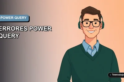 Ilustración vectorial plana de un trabajador tecnológico masculino en Chile, con fondo degradado azul, representando solución de errores en Excel Power Query.