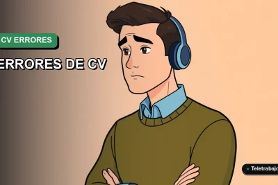 Ilustración vectorial plana de estilo premium que representa a un trabajador remoto masculino con expresión de preocupación, sobre un fondo degradado vacío, ilustrando el concepto de errores en el currículum para el mercado laboral chileno.