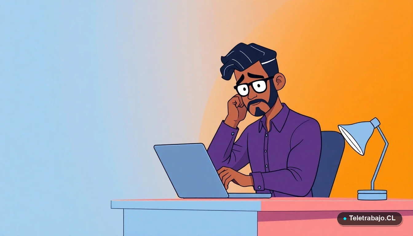 Profesional remoto en Chile frustrado frente a errores comunes de growth hacking en su laptop