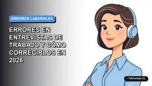 Ilustración plana corporativa de una mujer profesional de teletrabajo con blusa azul, mirando con confianza. Fondo degradado suave azul y blanco.