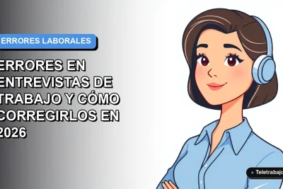 Ilustración plana corporativa de una mujer profesional de teletrabajo con blusa azul, mirando con confianza. Fondo degradado suave azul y blanco.