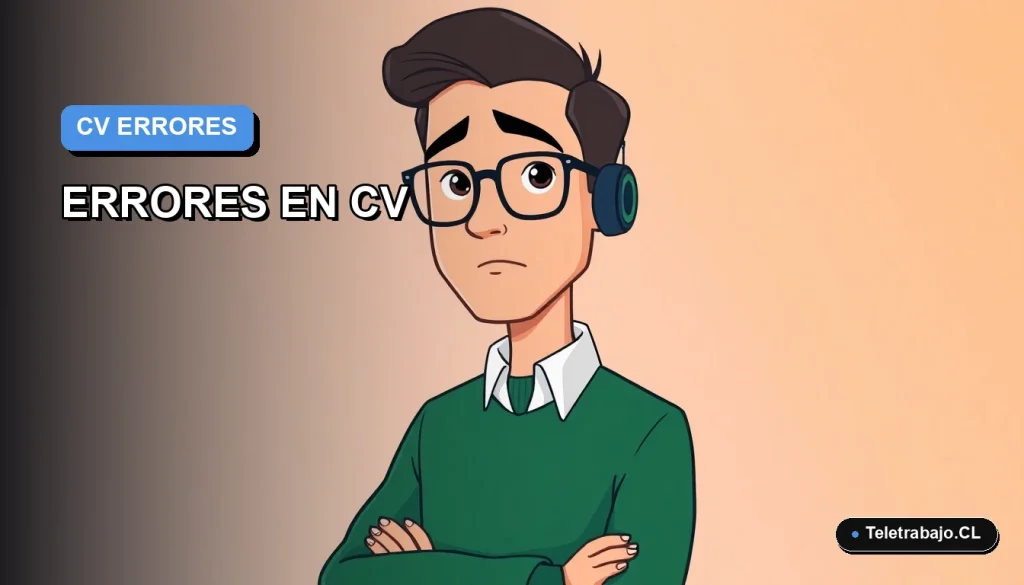 Ilustración vectorial plana de estilo premium que representa a un trabajador remoto masculino, con fondo degradado azul, sobre errores comunes en el currículum en Chile.