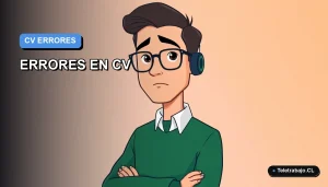 Ilustración vectorial plana de estilo premium que representa a un trabajador remoto masculino, con fondo degradado azul, sobre errores comunes en el currículum en Chile.