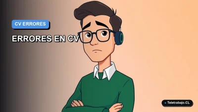 Ilustración vectorial plana de estilo premium que representa a un trabajador remoto masculino, con fondo degradado azul, sobre errores comunes en el currículum en Chile.
