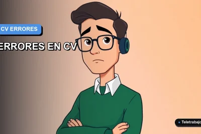 Ilustración vectorial plana de estilo premium que representa a un trabajador remoto masculino, con fondo degradado azul, sobre errores comunes en el currículum en Chile.