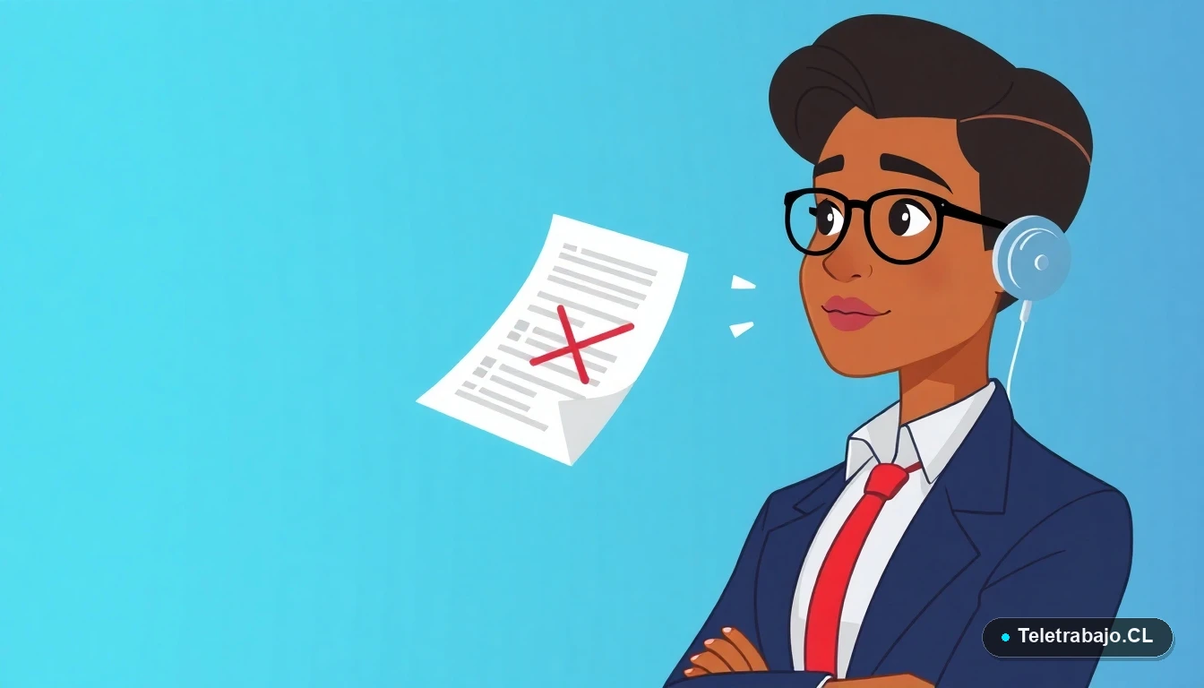 Persona profesional identificando y corrigiendo errores críticos en un currículum vitae para optar a un contrato indefinido en Chile.