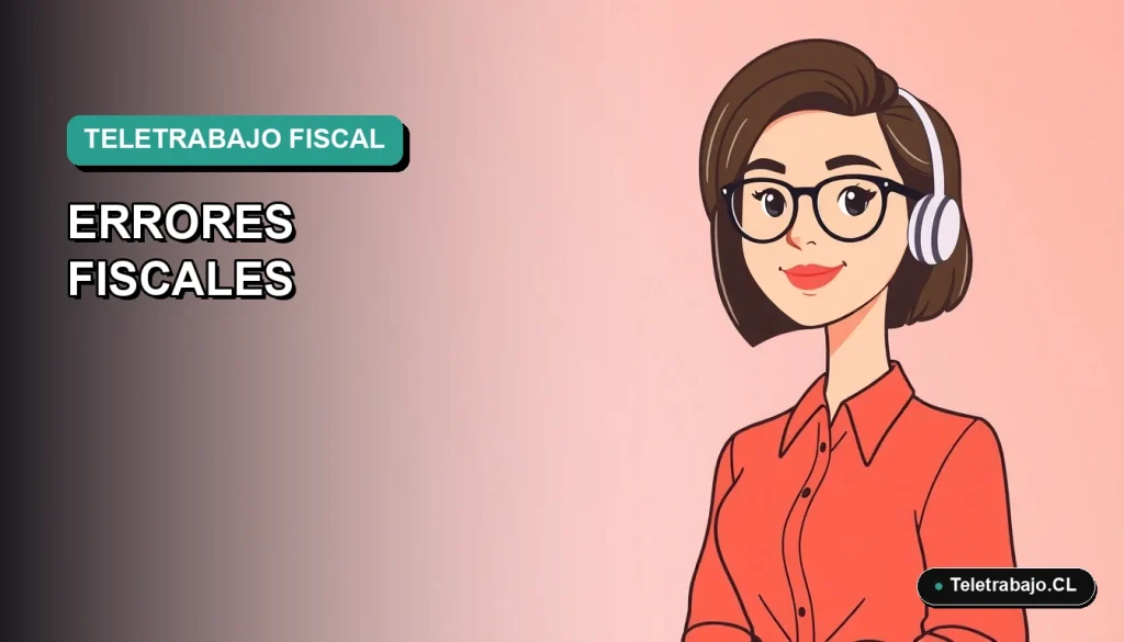 Ilustración vectorial plana premium de una mujer profesional trabajando remotamente, con fondo degradado suave, sobre errores fiscales del teletrabajo en dólares en Chile.