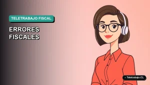 Ilustración vectorial plana premium de una mujer profesional trabajando remotamente, con fondo degradado suave, sobre errores fiscales del teletrabajo en dólares en Chile.