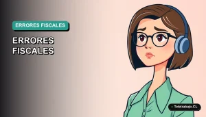 Ilustración plana corporativa de una mujer profesional en teletrabajo, con fondo degradado azul verdoso, representando conceptos de impuestos y SII.