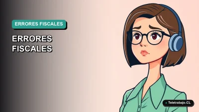Ilustración plana corporativa de una mujer profesional en teletrabajo, con fondo degradado azul verdoso, representando conceptos de impuestos y SII.