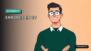 Ilustración vectorial plana de un trabajador remoto masculino de estilo Corporate Memphis, con fondo degradado de color teal, representando la postulación a trabajos remotos en Chile.