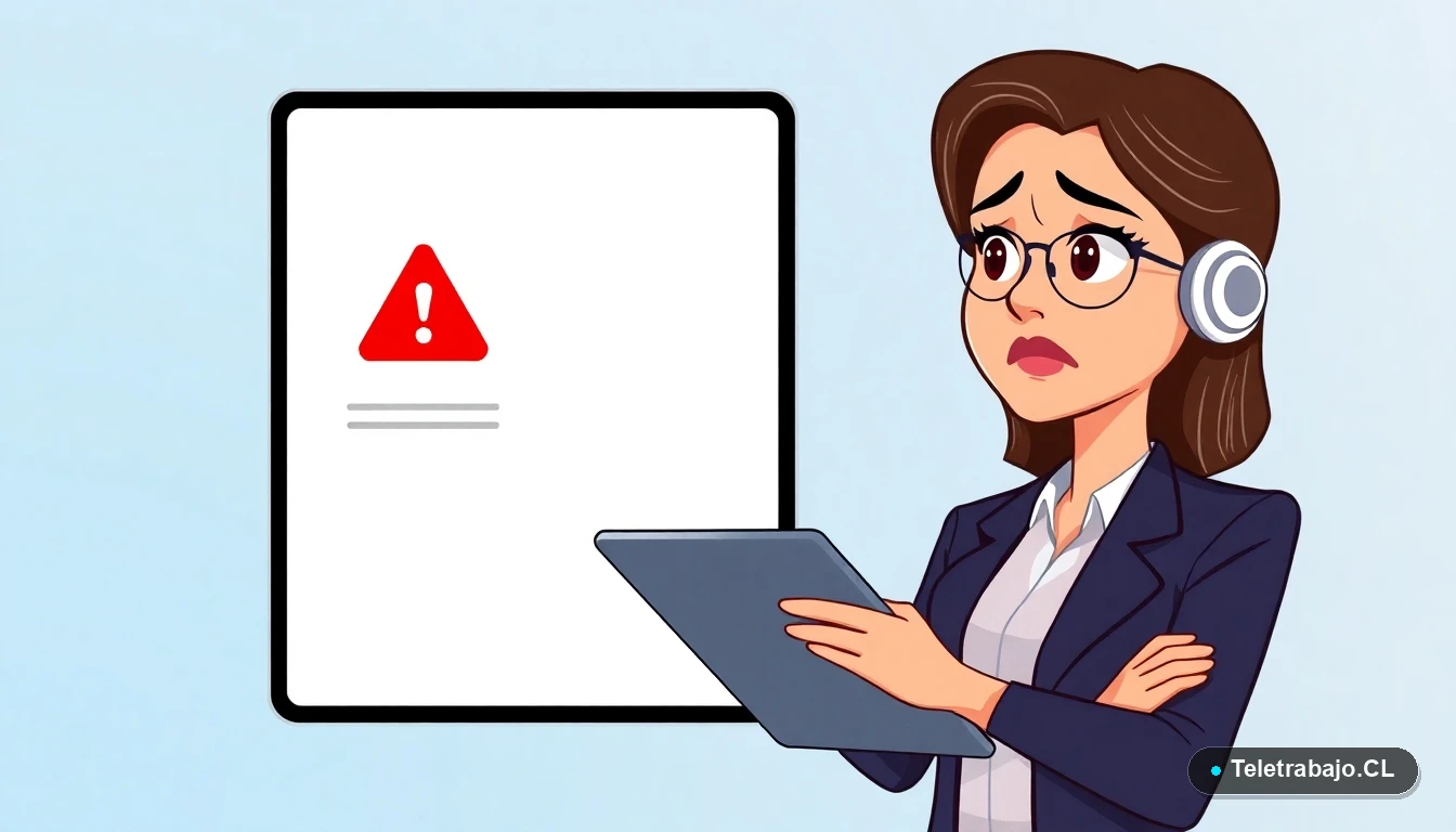 Mujer profesional chilena revisando error en declaración de envíos SENCE en una tablet