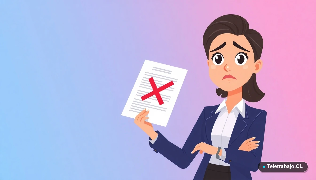 Profesional chilena preocupada revisando un currículum con error legal