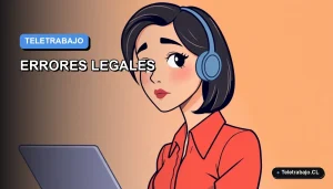 Ilustración vectorial plana corporativa de una mujer profesional trabajando de forma remota, con fondo degradado azul, representando conceptos de legislación laboral y fiscalización de la DT en Chile.