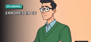 Ilustración vectorial plana de estilo Corporate Memphis de un trabajador masculino de teletrabajo con expresión de preocupación, sobre un fondo degradado de color verde azulado. Representa los riesgos legales de un currículum mal elaborado en Chile.