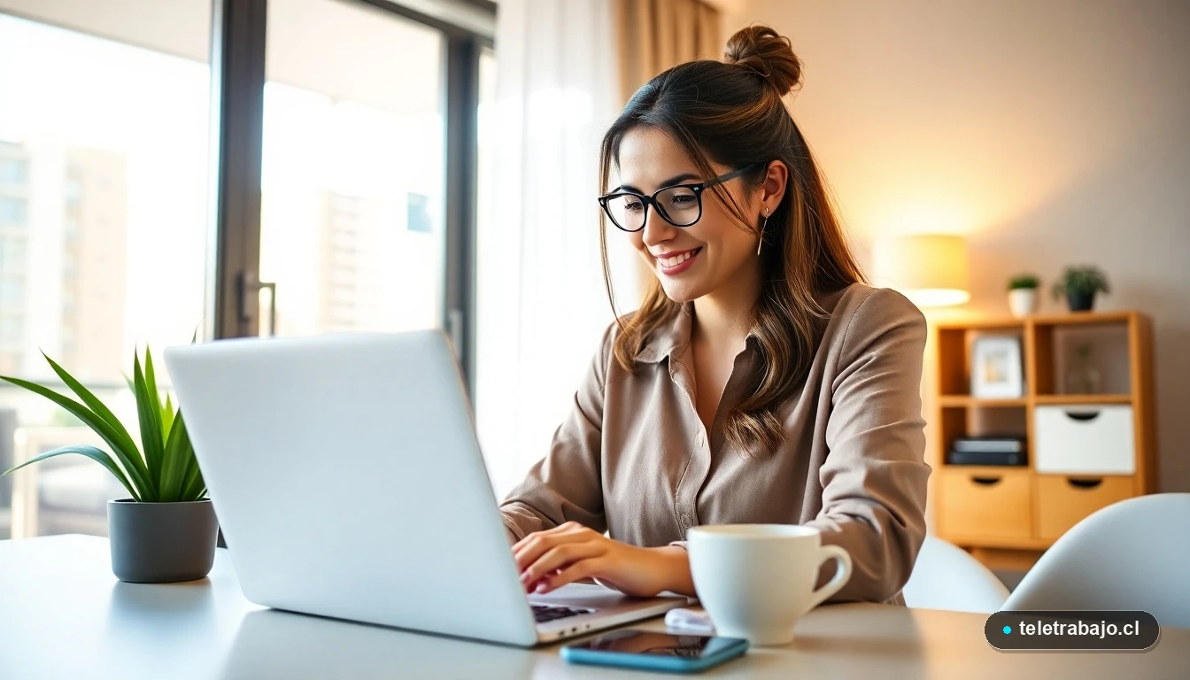 Mujer profesional chilena completando encuestas online desde su casa para ganar dinero extra en 2026