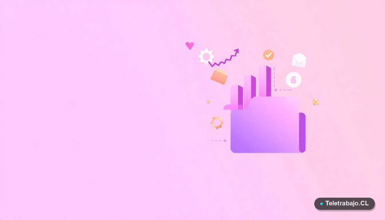 Composición abstracta de interfaz de usuario con gráficos y iconos flotantes en tonos lavanda y durazno, representando datos y tecnología de encuestas online, sobre fondo degradado.