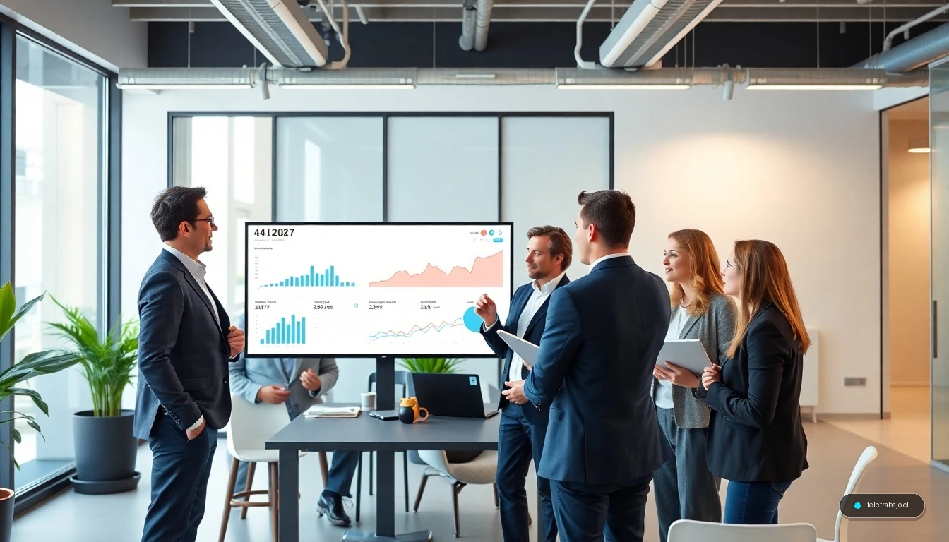 Equipo profesional debatiendo sobre la viabilidad de la jornada laboral de cuatro días en una oficina moderna