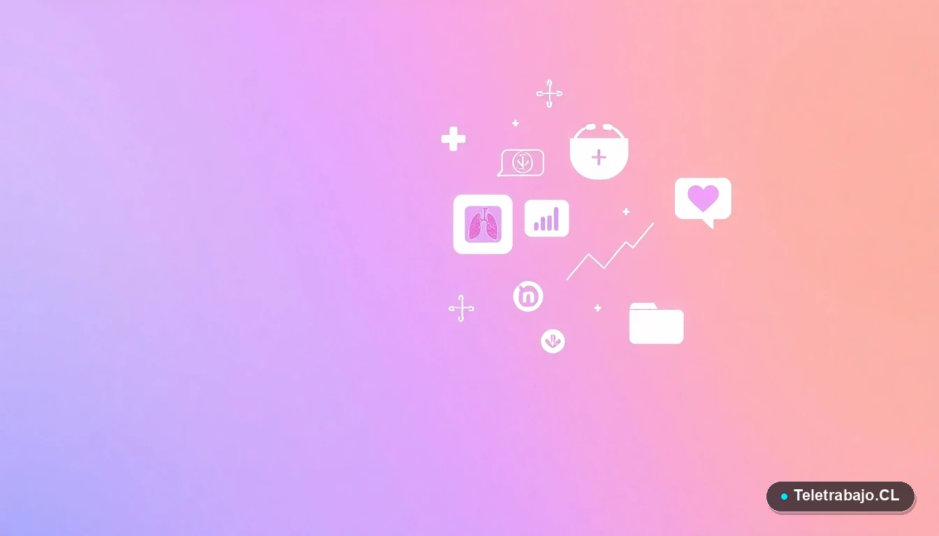 Interfaz de usuario abstracta con iconos médicos y gráficos de tendencia, ilustración plana vectorial sobre fondo degradado lila y durazno.