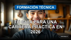 Estudiante de una Escuela Taller en Chile sonriendo con confianza en un entorno de aprendizaje práctico.