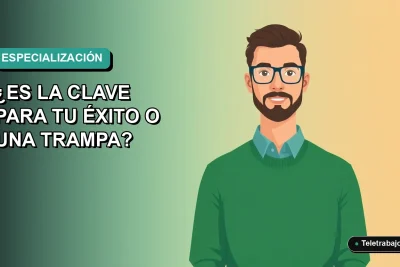 Ilustración vectorial plana de un trabajador masculino de tecnología, con suéter verde, mirando hacia un espacio vacío. Fondo con gradiente suave de color teal.