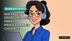 Ilustración vectorial plana de una profesional de la salud chilena sonriente, con blusa azul, en estilo corporativo moderno, sobre fondo degradado suave teal.