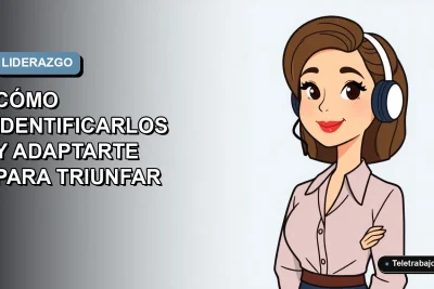 Ilustración vectorial plana de una mujer profesional chilena en teletrabajo, representando estilos de liderazgo modernos, con fondo degradado azul y gris.