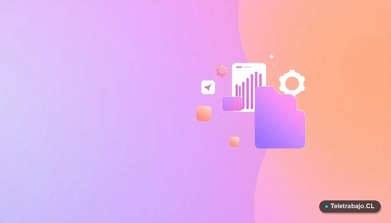 Composición abstracta de interfaz de usuario tecnológica con gráficos y iconos flotantes en tonos lavanda y durazno, sobre fondo degradado. Representa la estrategia y análisis de datos en la búsqueda de empleo.