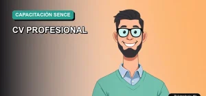 Ilustración vectorial plana de estilo Corporativo Memphis de un trabajador remoto masculino, con fondo degradado verde azulado, representando la capacitación profesional y el desarrollo de currículum.