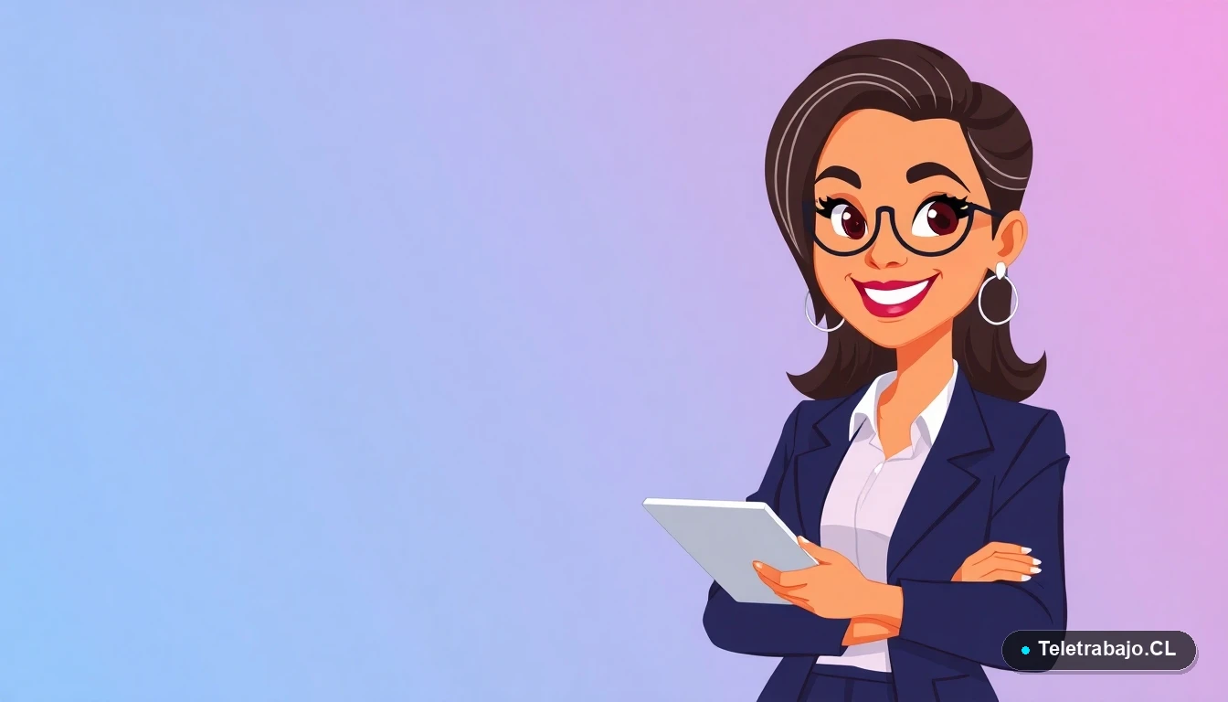 Mujer profesional revisando su currículum vitae con un ícono de capacitación SENCE remota destacado