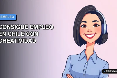 Ilustración vectorial plana de una trabajadora remota sonriente, con blusa azul y corte bob, sobre fondo degradado azul y lila. Representa estrategias de búsqueda de empleo creativo en Chile.