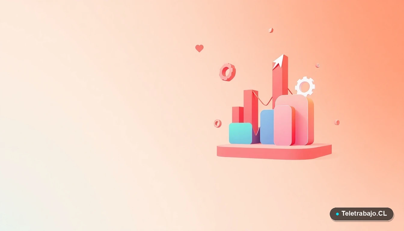 Composición abstracta de interfaz de usuario con gráficos flotantes, un engranaje y carpetas, en estilo vectorial plano sobre fondo degradado melocotón y lila. Representa innovación y herramientas tecnológicas para la búsqueda de empleo.