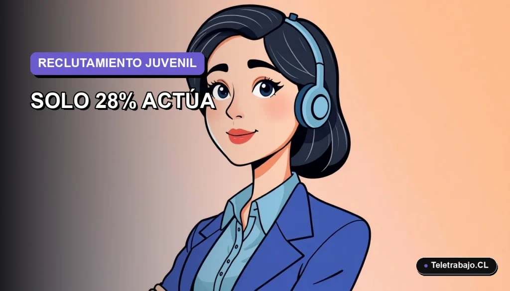 Ilustración plana corporativa de una mujer joven profesional con blusa azul, mirando con interés, sobre fondo degradado lavanda y gris. Espacio negativo a la izquierda.