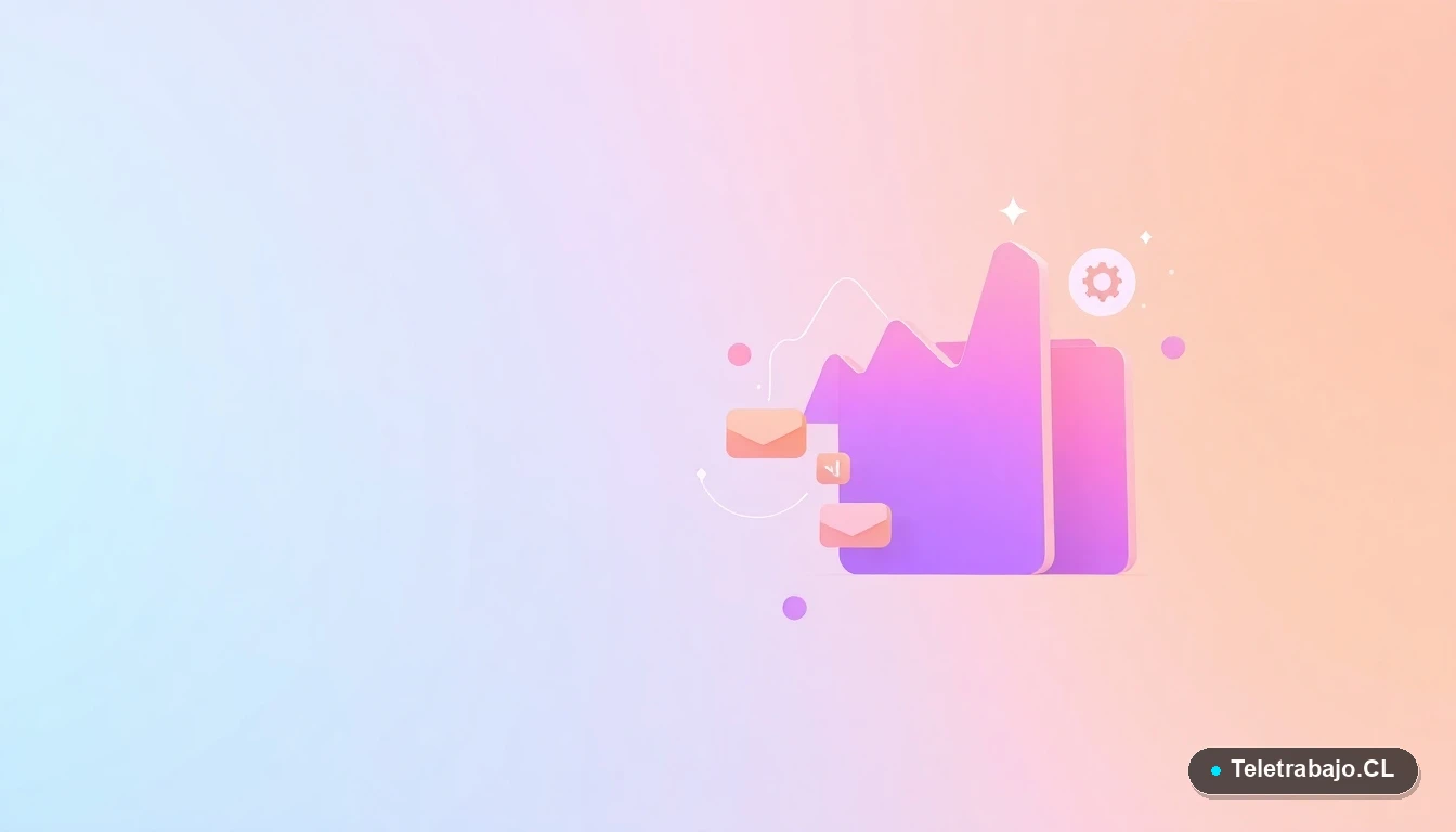 Composición abstracta de interfaz de usuario con gráficos y iconos flotantes en tonos lavanda y durazno, sobre fondo degradado menta, concepto de estrategia y datos.