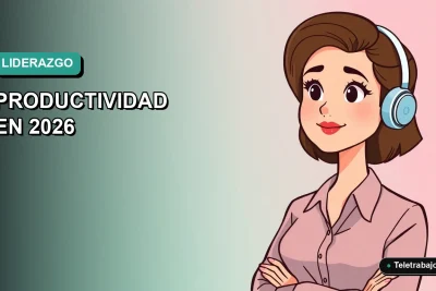 Ilustración vectorial plana de mujer profesional de teletrabajo con expresión pensativa, fondo gradiente azul verdoso.