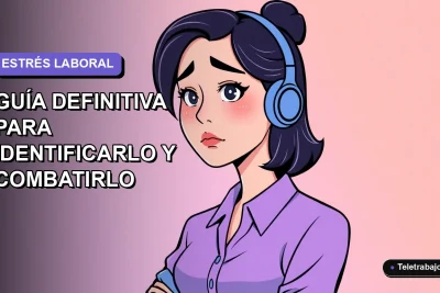 Ilustración vectorial plana de una mujer profesional chilena con expresión de estrés moderado, fondo degradado lavanda suave.