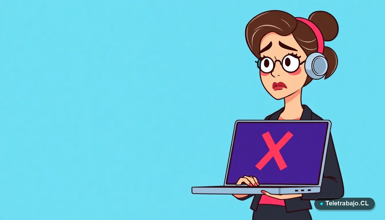 Emprendedora chilena preocupada revisando error en postulación al Bono Digital 2026 en su laptop