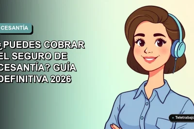 Ilustración plana corporativa de una trabajadora chilena sonriente con blusa azul, sobre fondo degradado verde menta. Concepto de excedencia laboral y seguro de desempleo.
