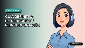 Ilustración vectorial plana de una mujer profesional chilena con blusa azul y corte bob, representando la excedencia voluntaria laboral 2026, sobre fondo degradado verde azulado.