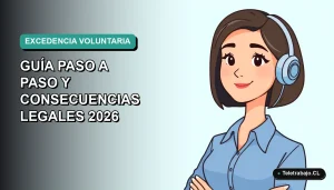 Ilustración vectorial plana de una trabajadora chilena de tecnología con blusa azul y corte bob, sobre fondo degradado verde azulado, representando una pausa laboral.