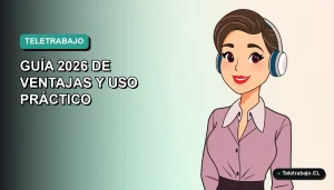 Ilustración vectorial plana de una mujer profesional chilena teletrabajando con Excel Online, fondo degradado suave.