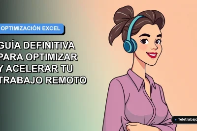 Ilustración vectorial plana de una mujer profesional chilena trabajando remotamente con su laptop, con fondo degradado azul y naranja, representando optimización de Excel.