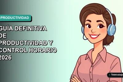 Ilustración plana vectorial de una mujer freelancer chilena sonriendo, con fondo degradado azul verdoso. Representa el control horario y productividad con Excel.