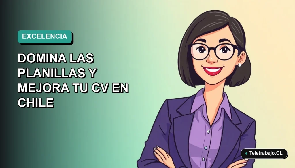 Ilustración vectorial plana de una profesional chilena sonriente, con blusa color lavanda, frente a un fondo degradado azul verdoso. Representa el curso Excel para Humanistas 2026 para mejorar el CV.