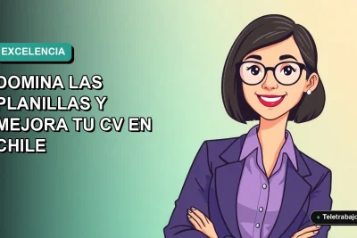 Ilustración vectorial plana de una profesional chilena sonriente, con blusa color lavanda, frente a un fondo degradado azul verdoso. Representa el curso Excel para Humanistas 2026 para mejorar el CV.