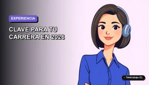 Ilustración plana corporativa de una mujer profesional de teletrabajo, con blusa azul y corte de pelo bob, sobre un fondo degradado lavanda y gris. Espacio negativo a la izquierda.
