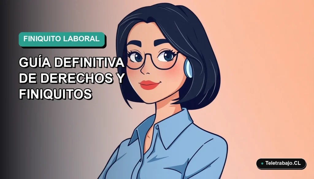 Ilustración plana corporativa de una trabajadora de tecnología con blusa azul y corte de pelo bob, sobre fondo degradado verde menta, representando la extinción de contrato laboral en Chile.