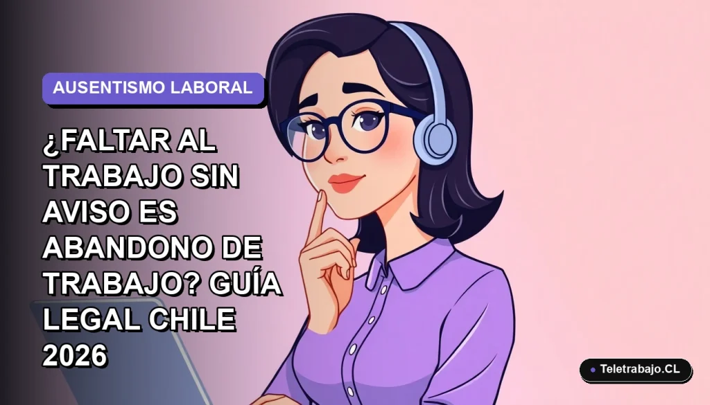 Ilustración plana corporativa de una mujer profesional con blusa lila mirando pensativamente a la derecha, sobre fondo degradado lavanda suave. Concepto legal laboral chileno.