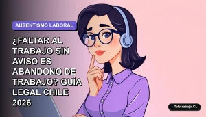 Ilustración plana corporativa de una mujer profesional con blusa lila mirando pensativamente a la derecha, sobre fondo degradado lavanda suave. Concepto legal laboral chileno.