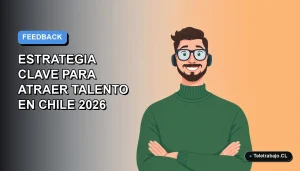 Ilustración vectorial plana de un trabajador masculino de tecnología con suéter verde, sobre un fondo degradado azul y gris claro, representando la importancia del feedback en procesos de selección en Chile.